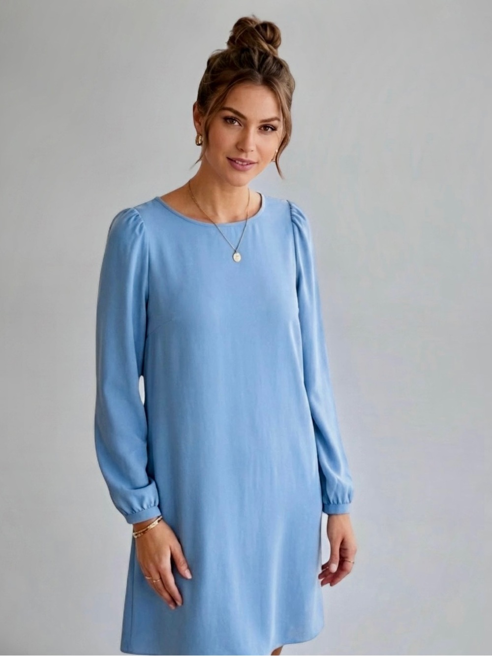 Brigitte Bailey Light Blue Long Sleeve Shift Dress Size Medium
